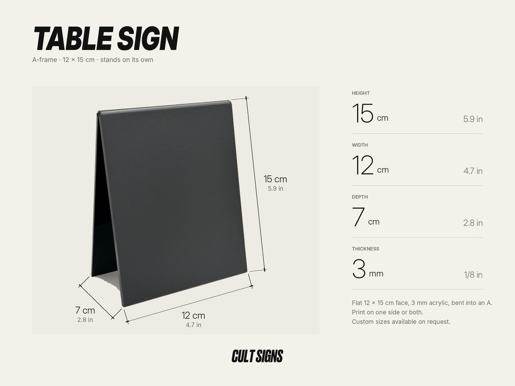 Custom Table Sign · 12 × 15 cm